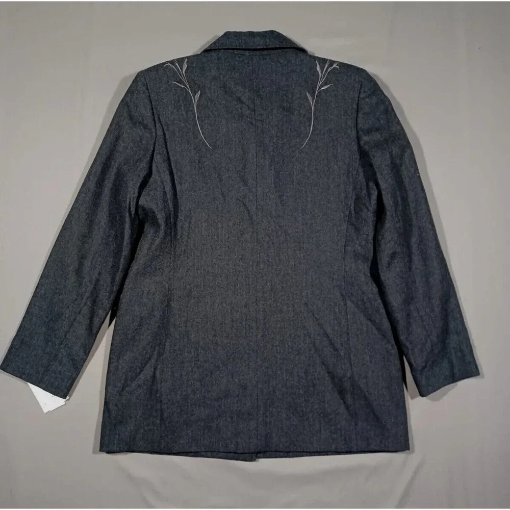 Harve Bernard Jacket Womens 6 Gray Embroidered‎ Wool Blend Blazer New